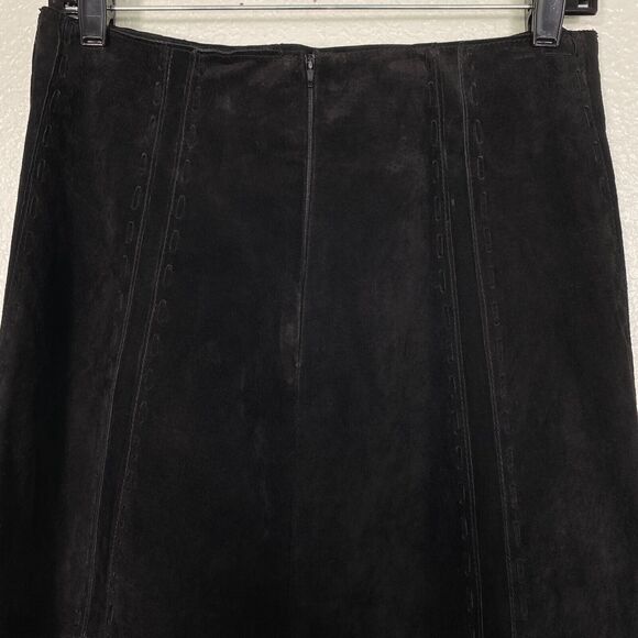 Asos Skirt Womens 6 Suede Leather Lace Up Heavy Stitch Detail Midi Black Boho - Picture 7 of 11